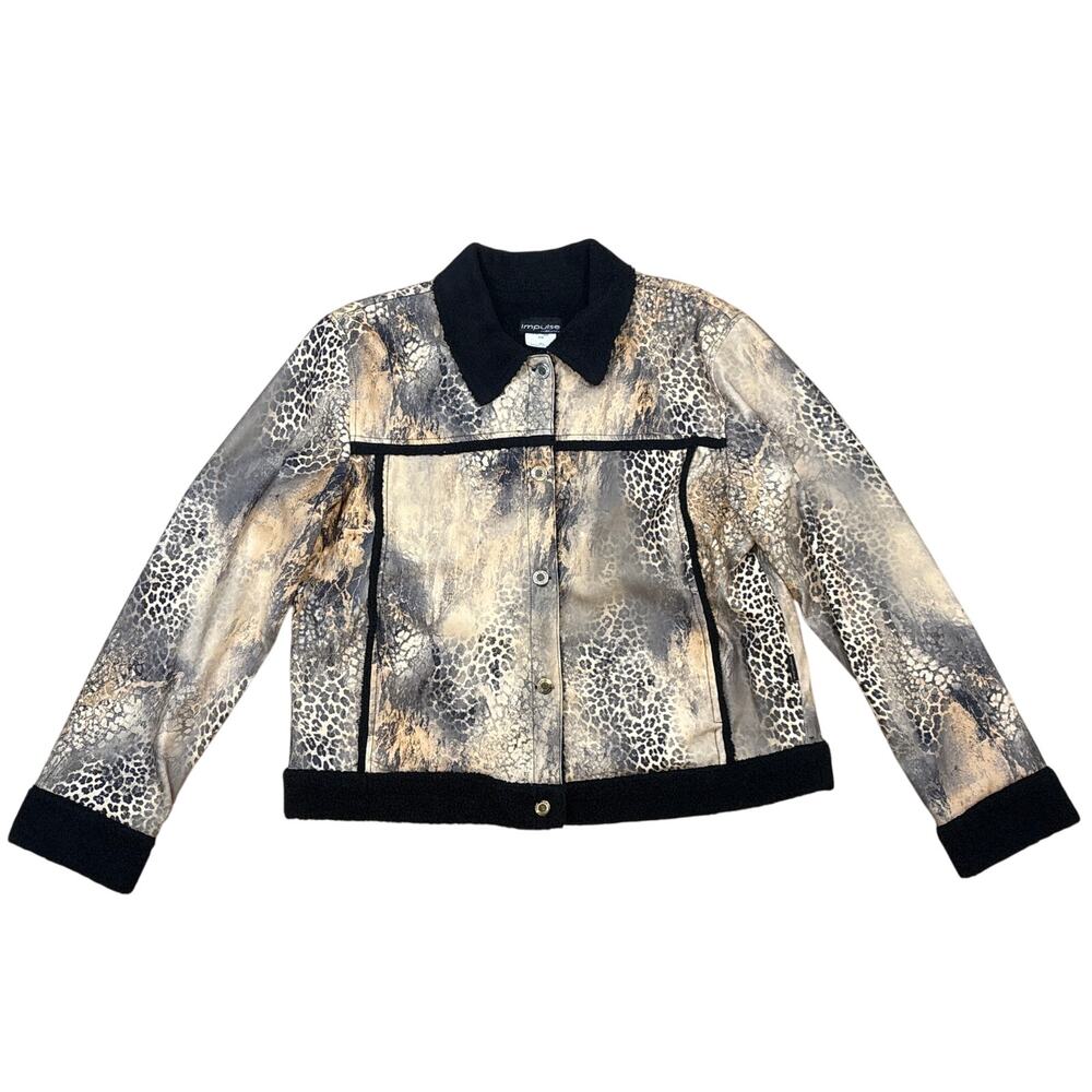 Vintage 90s Impuse faux Animal Print patchwork jacket Sherpa lined XL coat